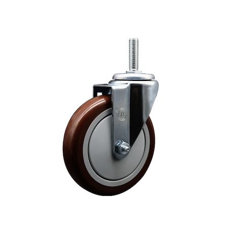 Service Caster 5 Inch Maroon Polyurethane Wheel Swivel 58 Inch Threaded Stem Caster Service Caster SCC-TS20S514-PPUB-MRN-58212